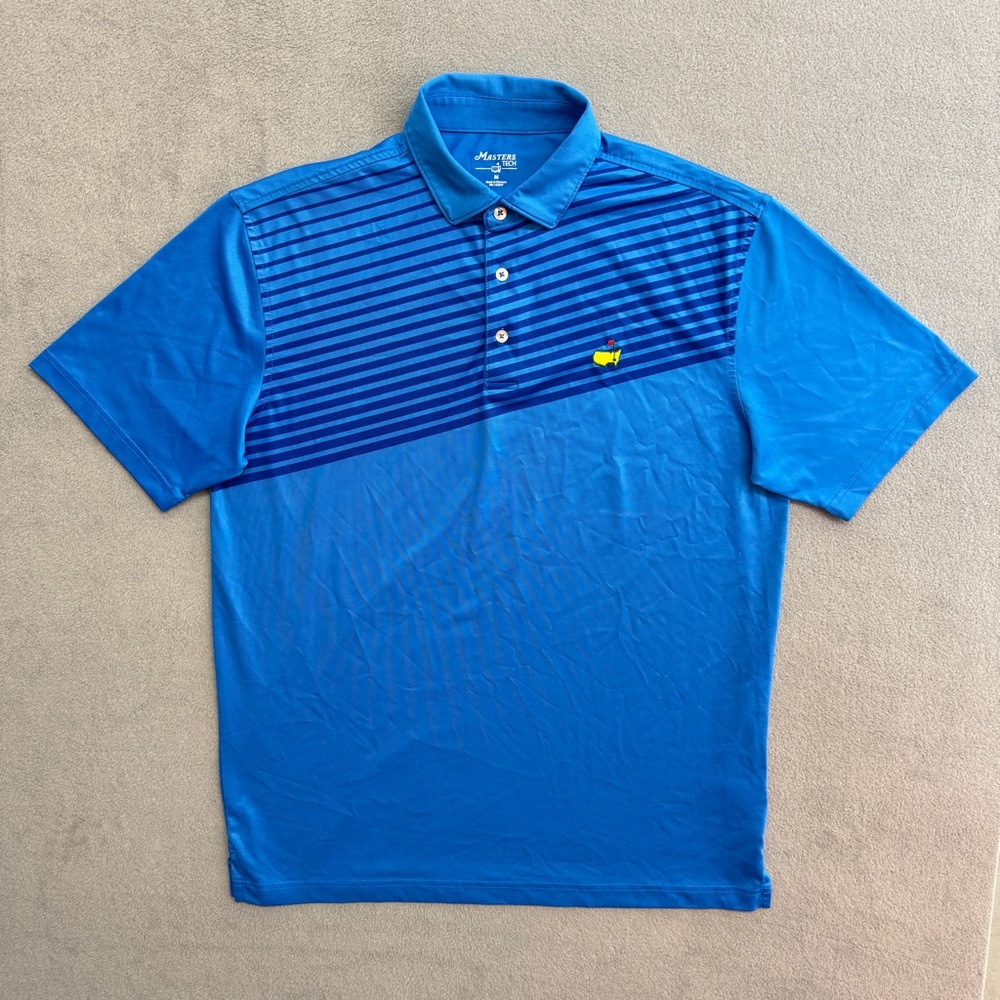 Masters Tech Polo Shirt Medium Men's Short Sleeve Golf Stretch Comfort Blue Logo